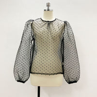 Sexy perspective lantern sleeve mesh gown