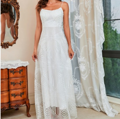 Sling Embroidered Sleeveless Dress Gown